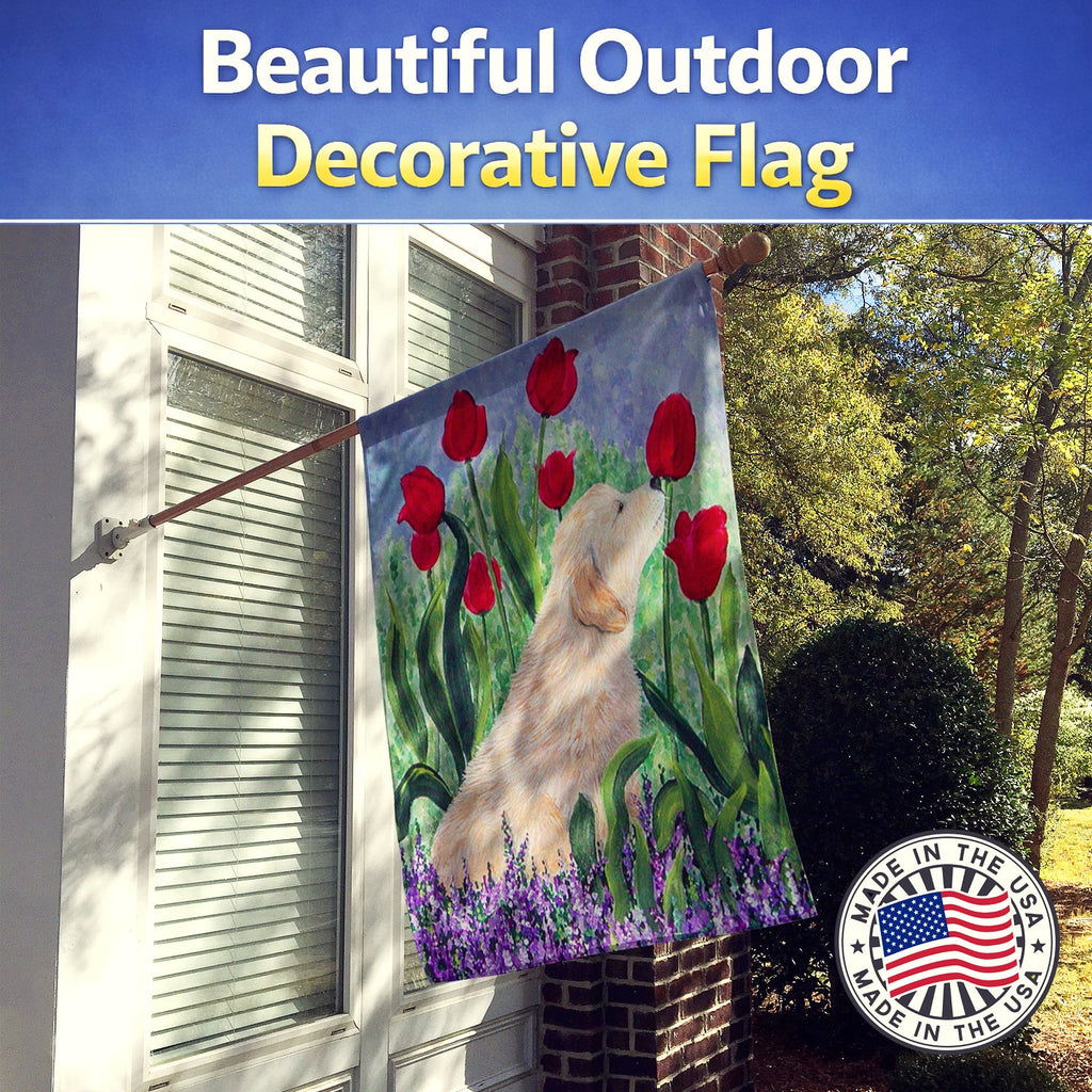 Golden Retriever House Flag 28x40 Porch Sleeve Pole Decorative Outside Yard Banner Artwork Wall Hanging, Polyester