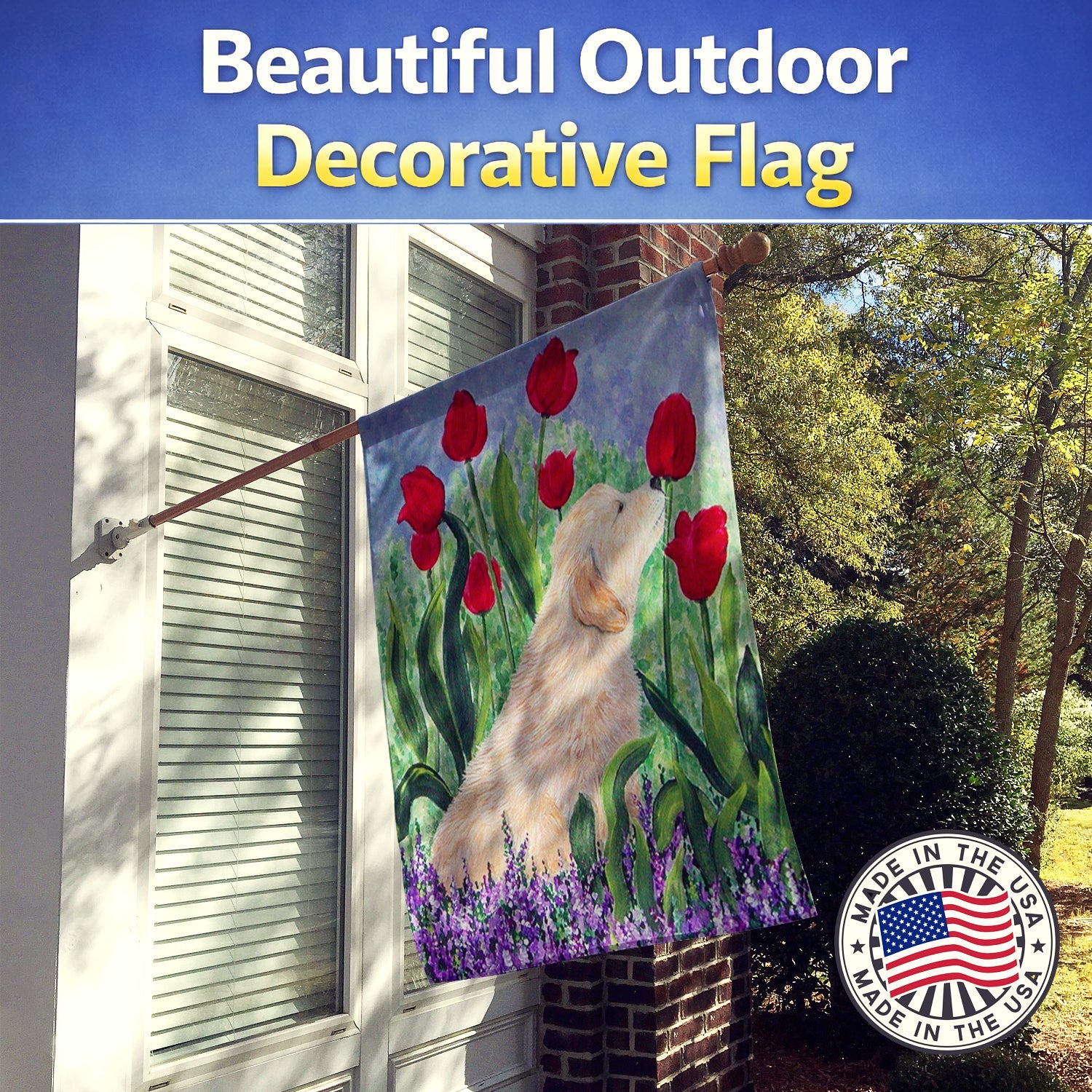Golden Retriever House Flag 28x40 Porch Sleeve Pole Decorative Outside Yard Banner Artwork Wall Hanging, Polyester