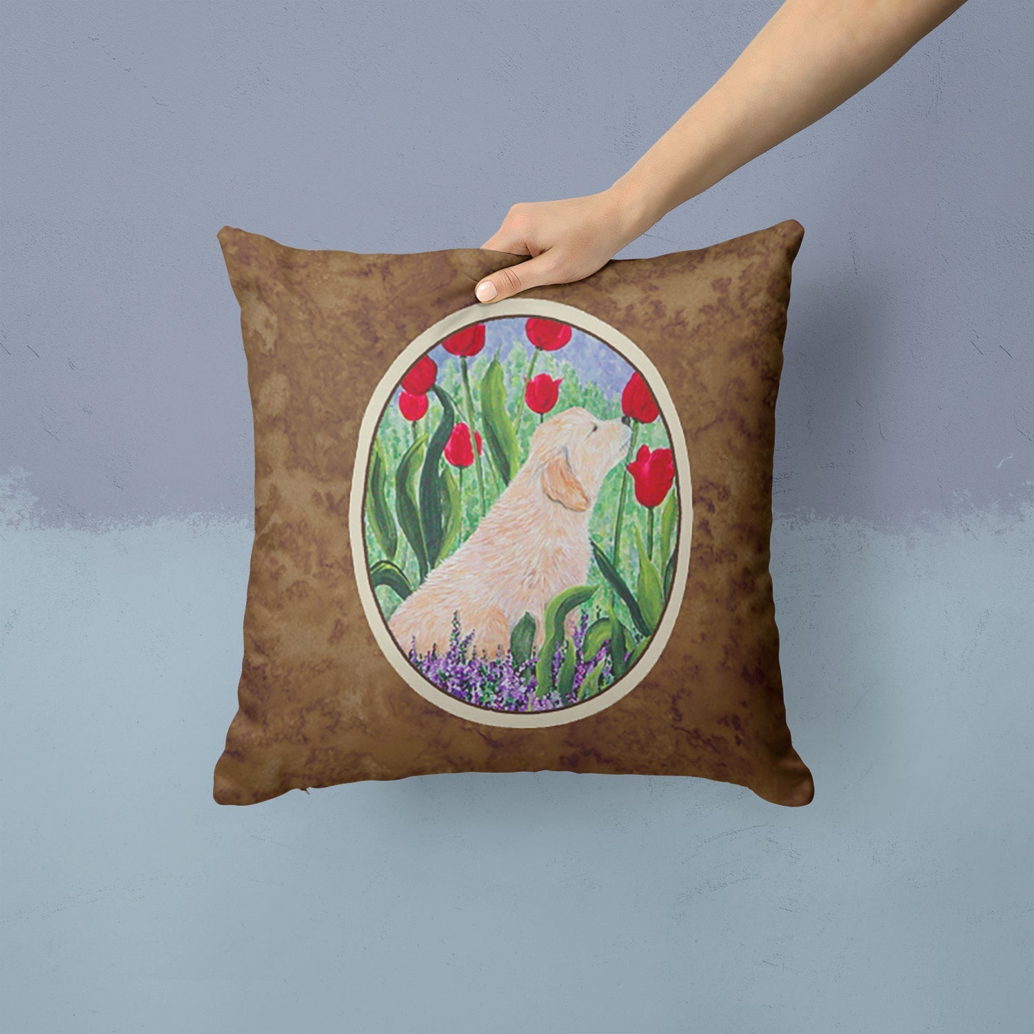 Golden Retriever Decorative Throw Pillow 14x14 Indoor Outdoor Accent Cushion, Fabric Cover with Insert for Sofa, Bed, Porch & Living Room
