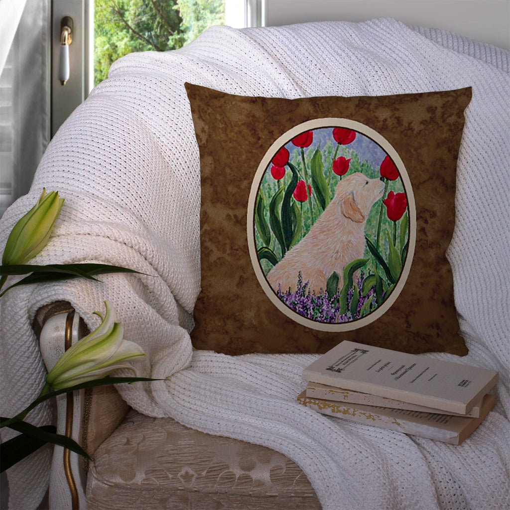 Golden Retriever Decorative Throw Pillow 14x14 Indoor Outdoor Accent Cushion, Fabric Cover with Insert for Sofa, Bed, Porch & Living Room
