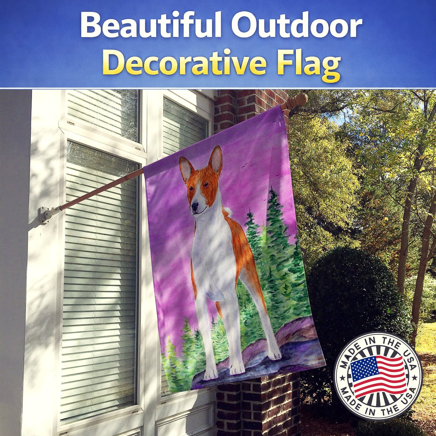 Basenji House Flag 28x40 Porch Sleeve Pole Decorative Outside Yard Banner Artwork Wall Hanging, Polyester