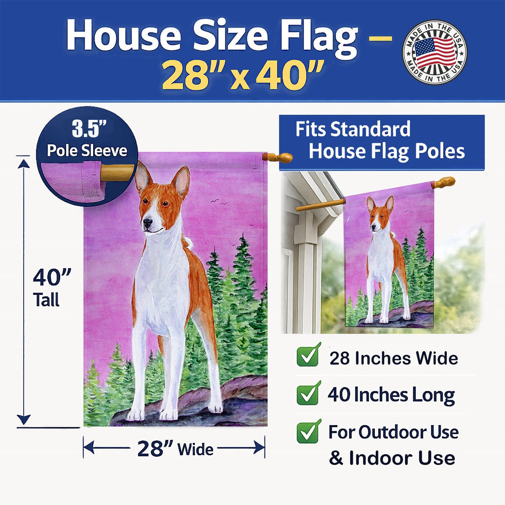 Basenji House Flag 28x40 Porch Sleeve Pole Decorative Outside Yard Banner Artwork Wall Hanging, Polyester
