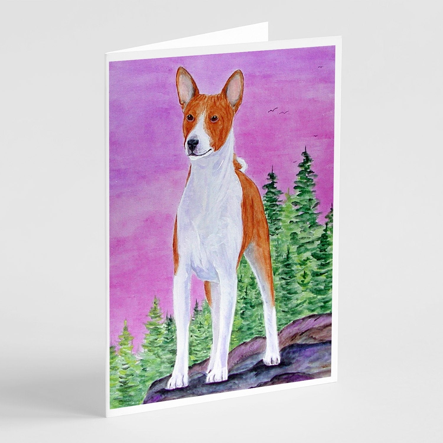 Basenji Greeting Cards Pack of 8 Blank Cards with Envelopes Whimsical A7 Size 5x7