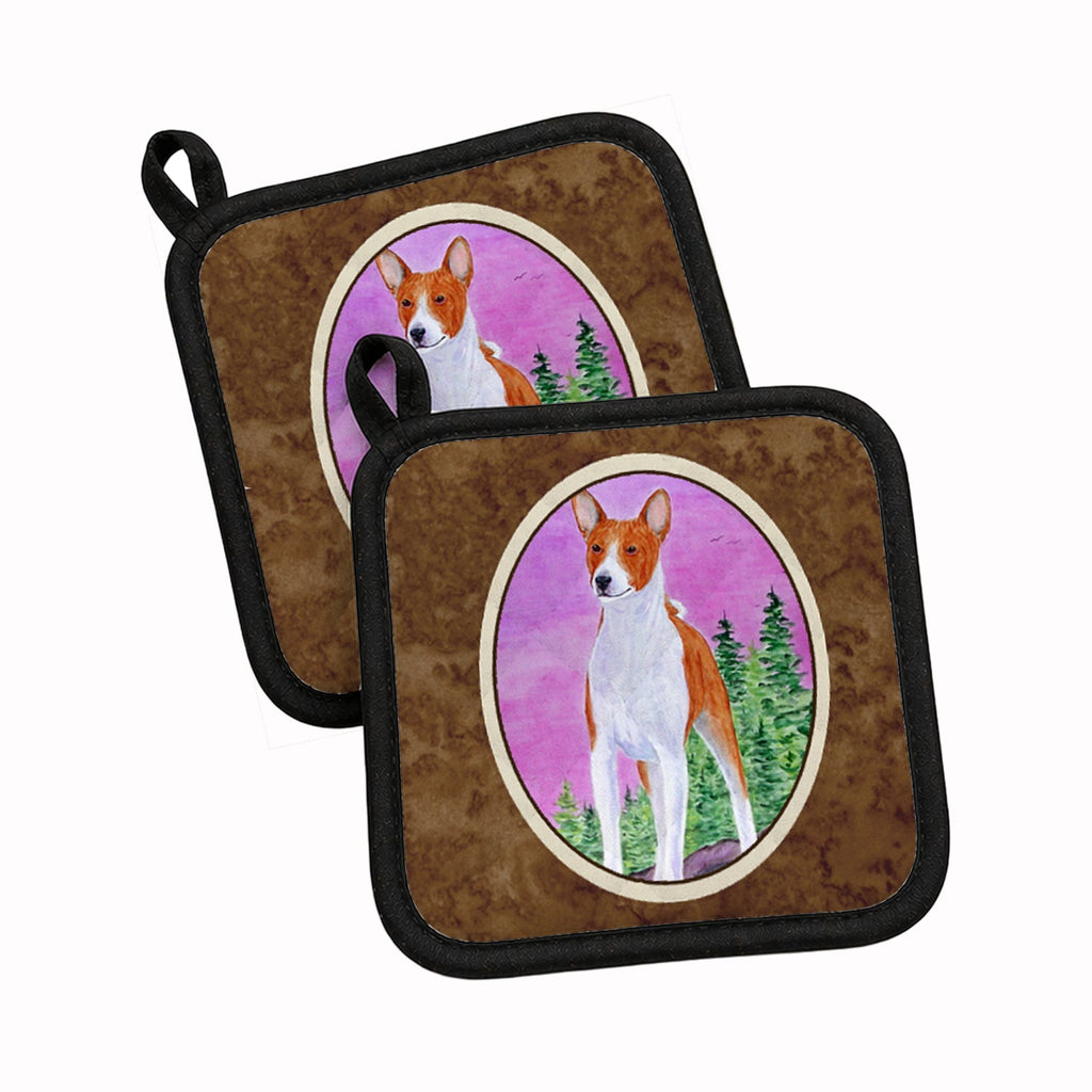Basenji Pot Holder Set of 2 Heat Resistant Quilted Hot Pads 7.5 x 7.5 Inch, Insulated Kitchen Trivets for Cooking & Baking