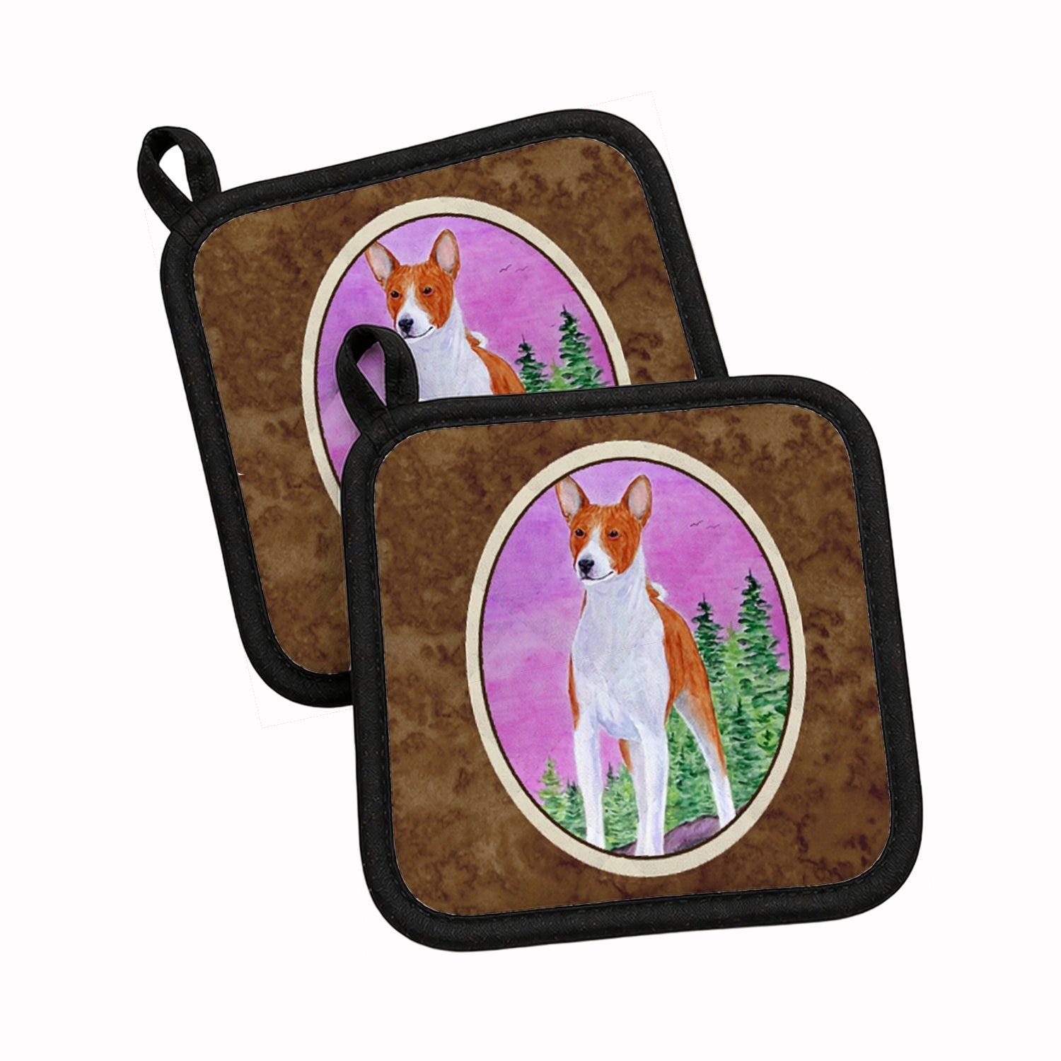 Basenji Pot Holder Set of 2 Heat Resistant Quilted Hot Pads 7.5 x 7.5 Inch, Insulated Kitchen Trivets for Cooking & Baking