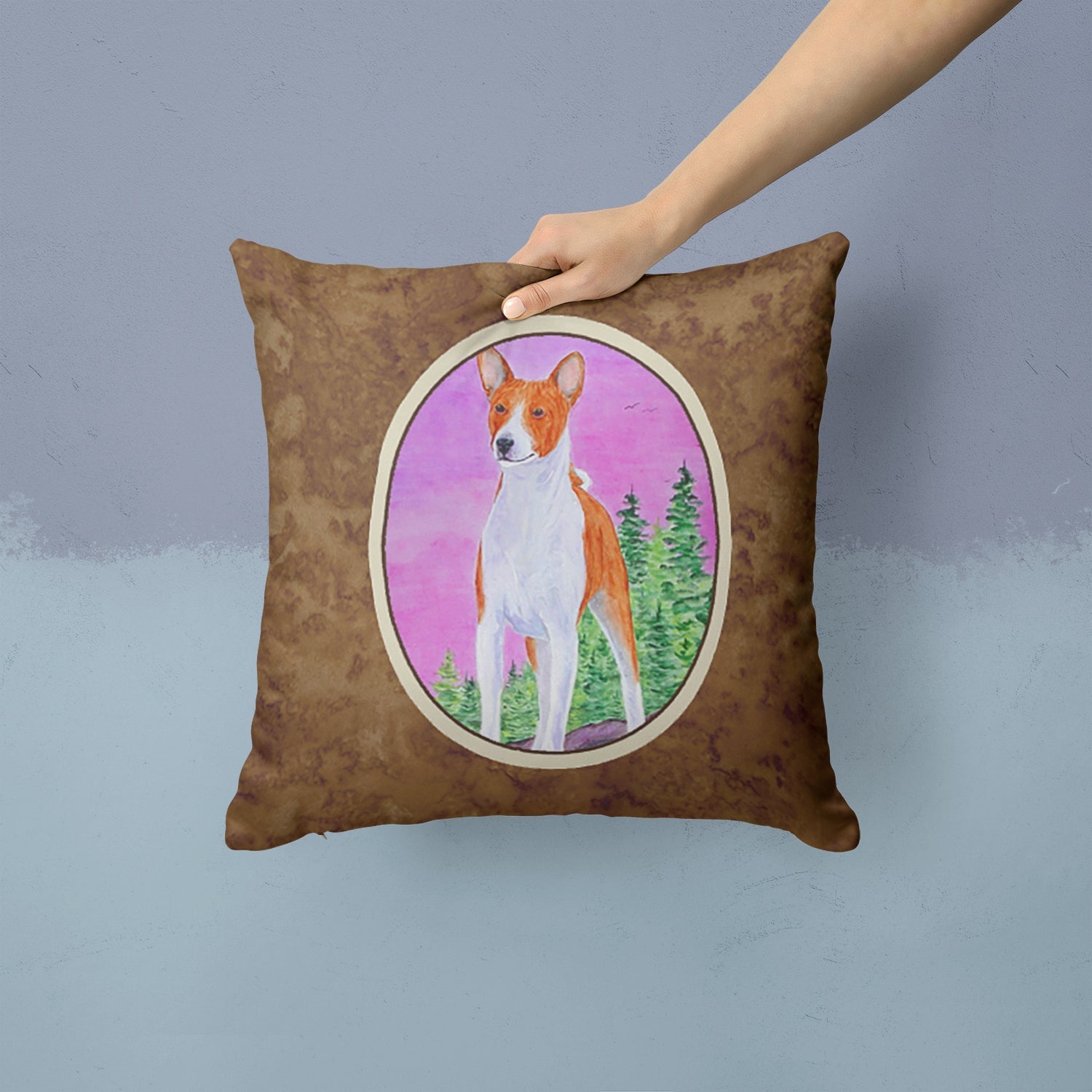 Basenji Decorative Throw Pillow 14x14 Indoor Outdoor Accent Cushion, Fabric Cover with Insert for Sofa, Bed, Porch & Living Room