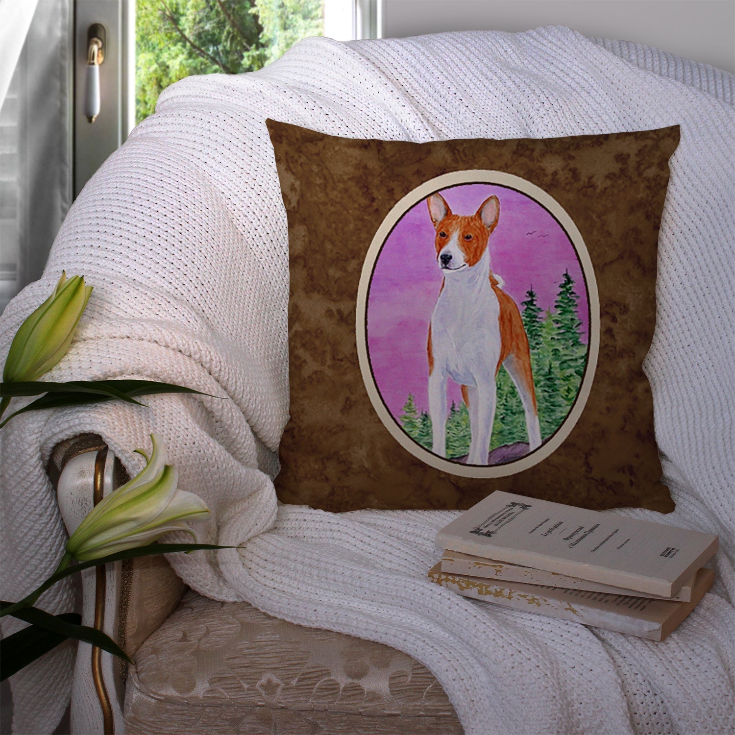 Basenji Decorative Throw Pillow 14x14 Indoor Outdoor Accent Cushion, Fabric Cover with Insert for Sofa, Bed, Porch & Living Room