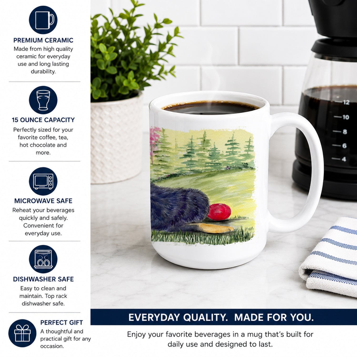 Tibetan Mastiff Ceramic Coffee Mug 15 oz Decorative Large C Handle Mug Cup for Tea, Cocoa Hot Chocolate