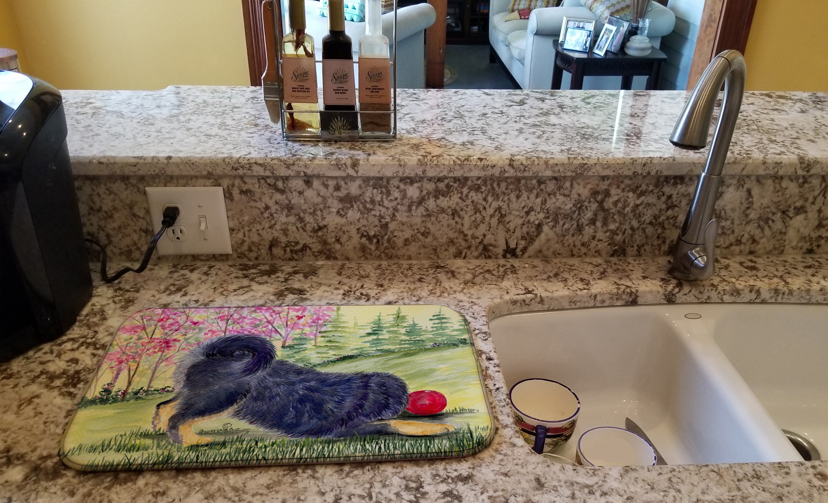 Tibetan Mastiff Dish Drying Mat Absorbent Dish Drying Mat Pad for Kitchen Counter Dish Drainer Mat for Countertop, 14 x 21", Multicolor