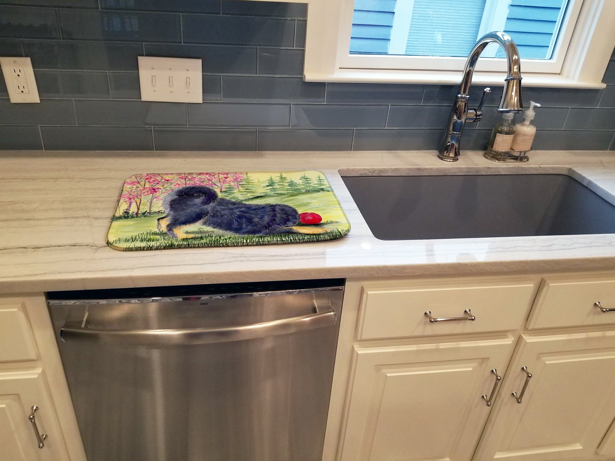 Tibetan Mastiff Dish Drying Mat Absorbent Dish Drying Mat Pad for Kitchen Counter Dish Drainer Mat for Countertop, 14 x 21", Multicolor