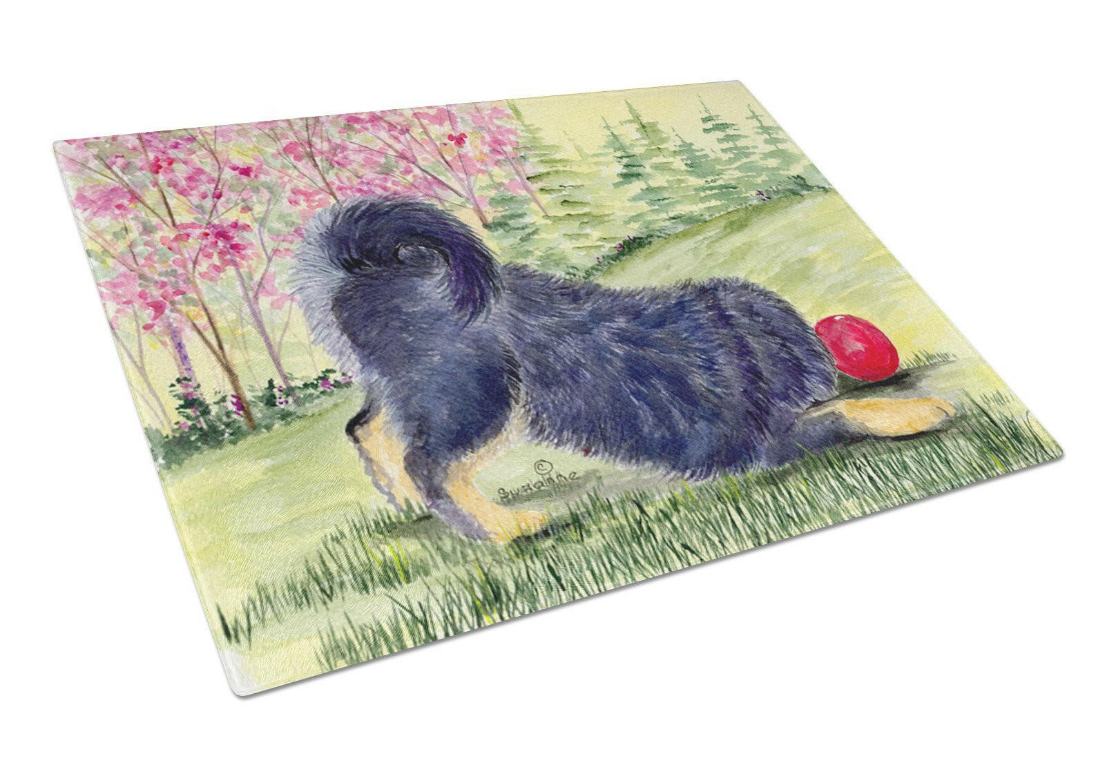 Tibetan Mastiff Cutting Board Tempered Glass Kitchen Cutting Surface, Heat Resistant Chopping, Non-Slip Feet, Food Prep & Serving