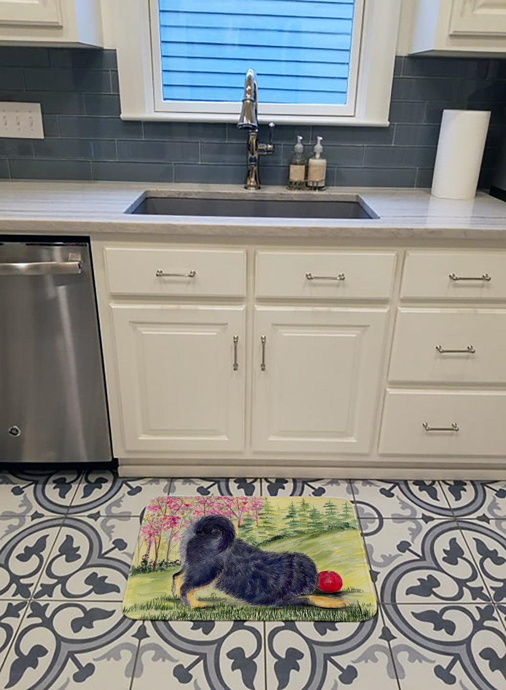 Tibetan Mastiff Memory Foam Kitchen Mat Machine Washable Anti-Fatigue Cushion Comfort Bath or Kitchen Rug
