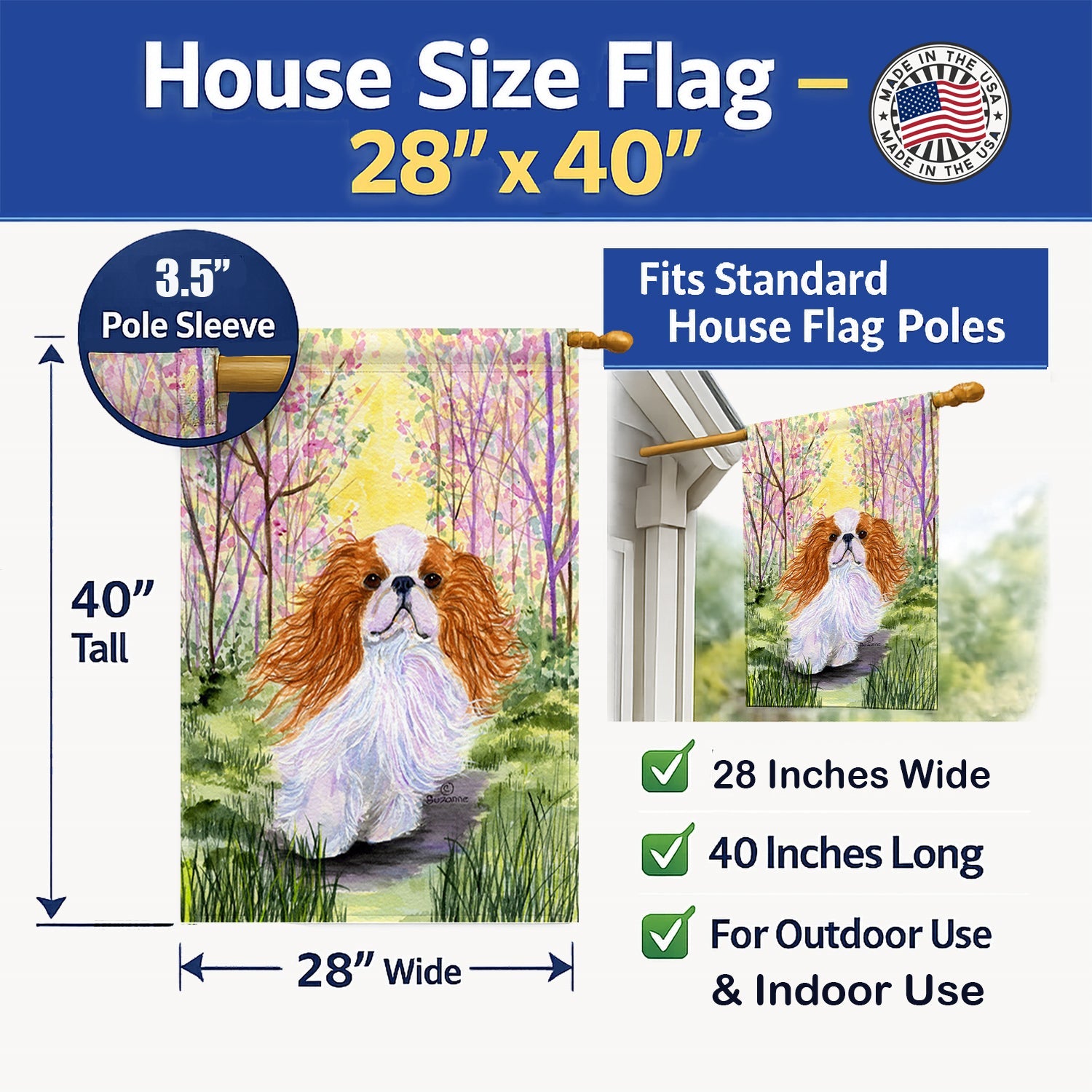 English Toy Spaniel House Flag 28x40 Porch Sleeve Pole Decorative Outside Yard Banner Artwork Wall Hanging, Polyester