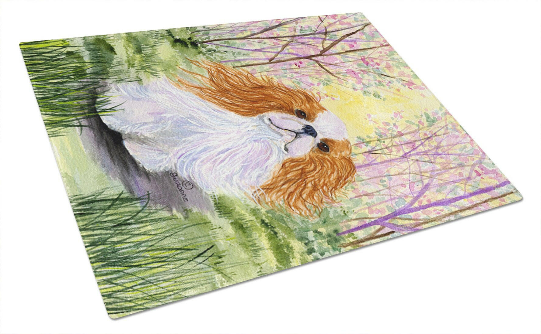 English Toy Spaniel Cutting Board Tempered Glass Kitchen Cutting Surface, Heat Resistant Chopping, Non-Slip Feet, Food Prep & Serving