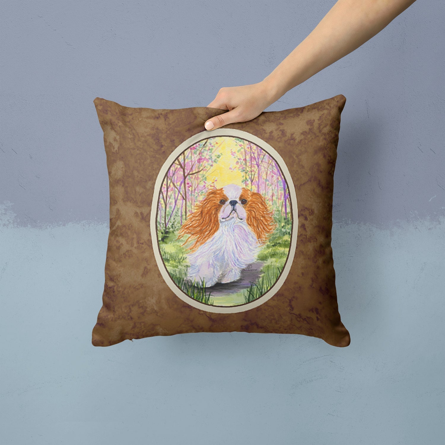 English Toy Spaniel Decorative Throw Pillow 14x14 Indoor Outdoor Accent Cushion, Fabric Cover with Insert for Sofa, Bed, Porch & Living Room