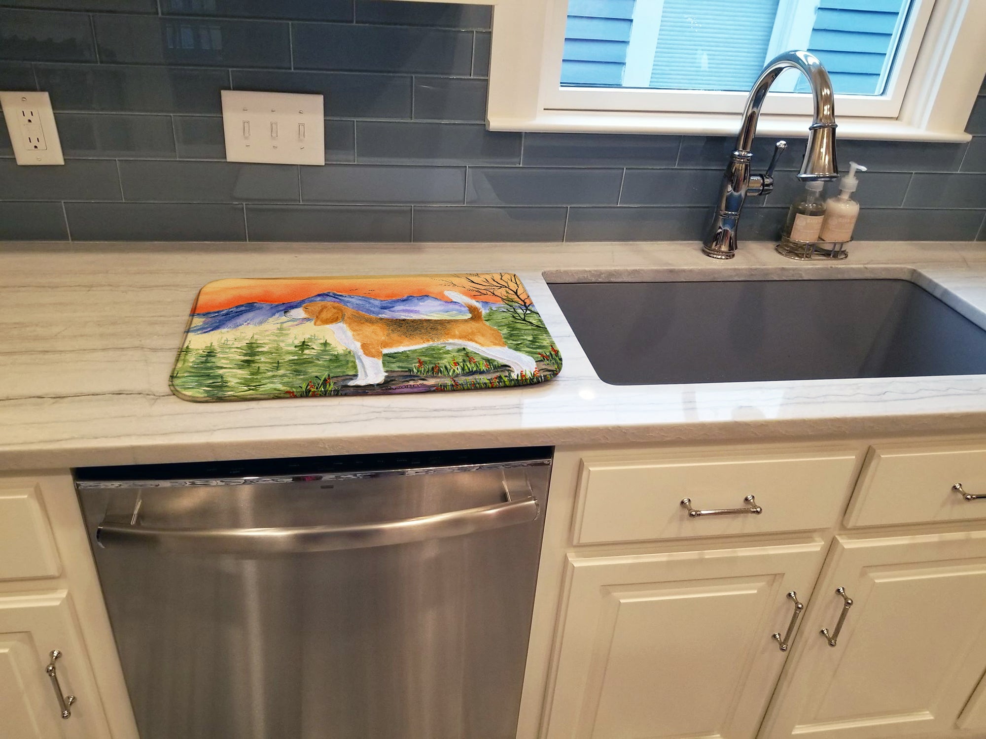 Beagle Dish Drying Mat Absorbent Dish Drying Mat Pad for Kitchen Counter Dish Drainer Mat for Countertop, 14 x 21", Multicolor