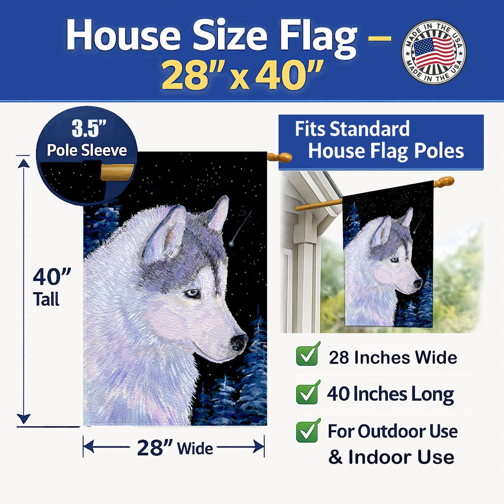 Siberian Husky House Flag 28x40 Porch Sleeve Pole Decorative Outside Yard Banner Artwork Wall Hanging, Polyester