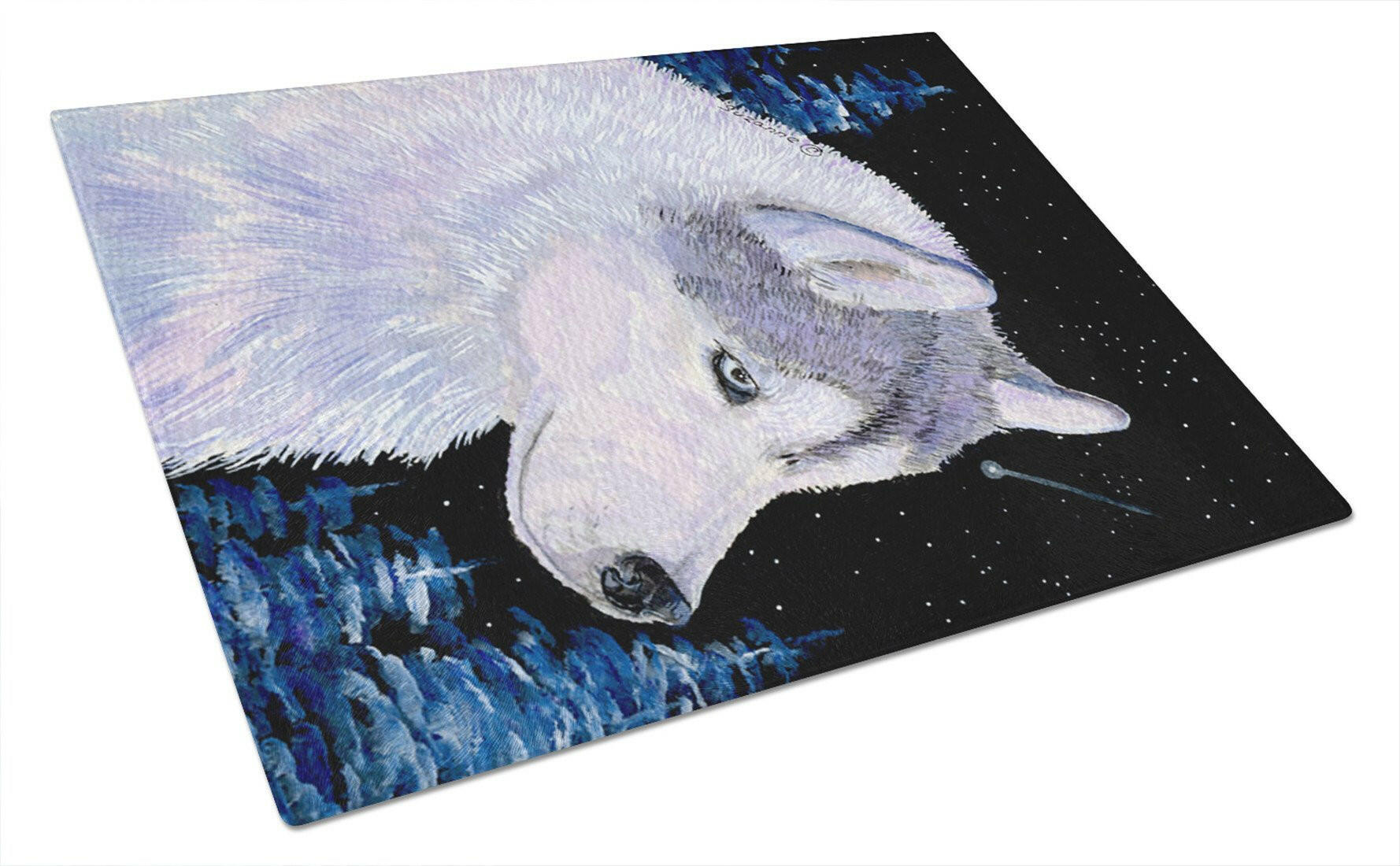 Siberian Husky Cutting Board Tempered Glass Kitchen Cutting Surface, Heat Resistant Chopping, Non-Slip Feet, Food Prep & Serving