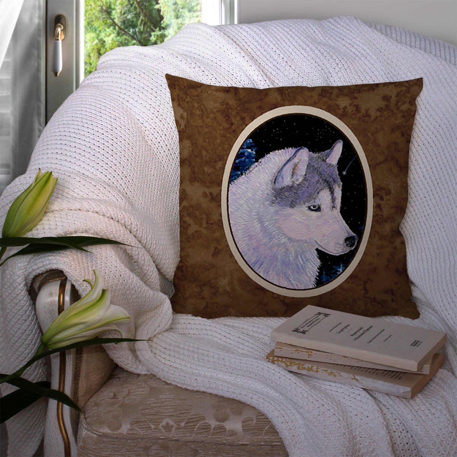 Siberian Husky Decorative Throw Pillow 14x14 Indoor Outdoor Accent Cushion, Fabric Cover with Insert for Sofa, Bed, Porch & Living Room