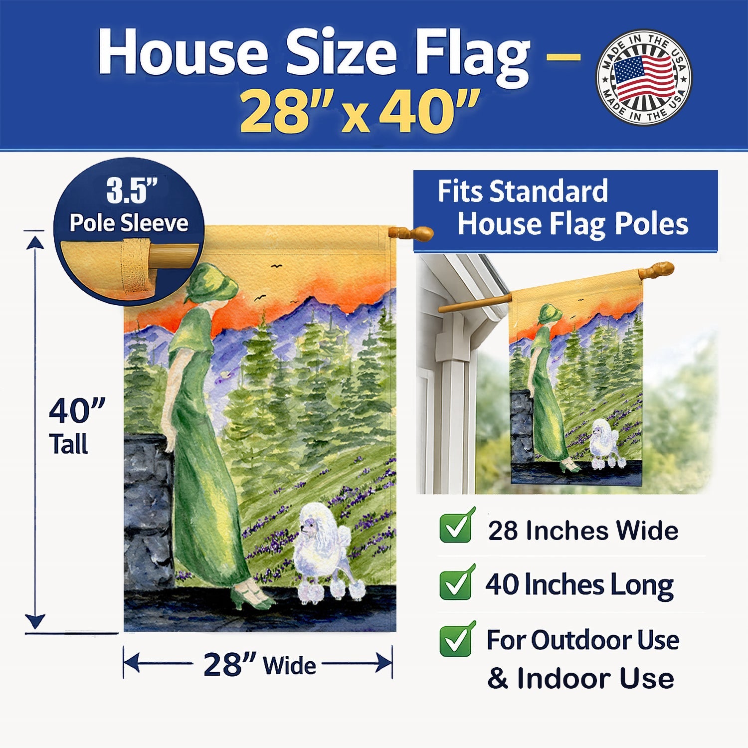 Poodle House Flag 28x40 Porch Sleeve Pole Decorative Outside Yard Banner Artwork Wall Hanging, Polyester