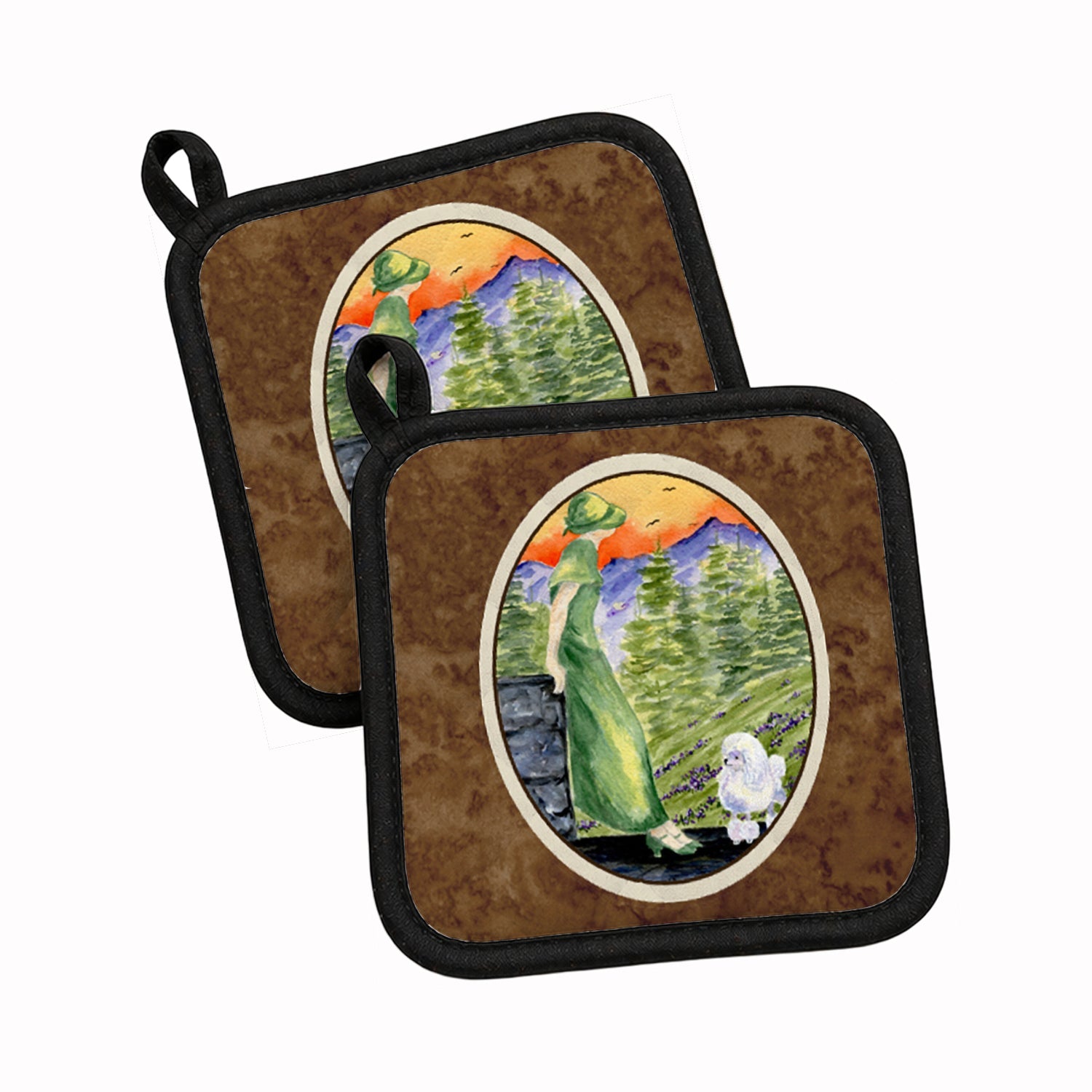 Poodle Pot Holder Set of 2 Heat Resistant Quilted Hot Pads 7.5 x 7.5 Inch, Insulated Kitchen Trivets for Cooking & Baking