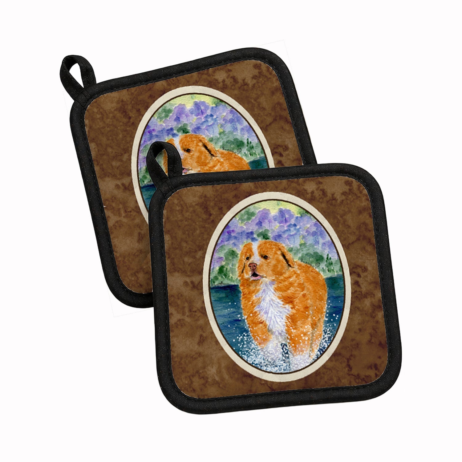Nova Scotia Duck Toller Pot Holder Set of 2 Heat Resistant Quilted Hot Pads 7.5 x 7.5 Inch, Insulated Kitchen Trivets for Cooking & Baking