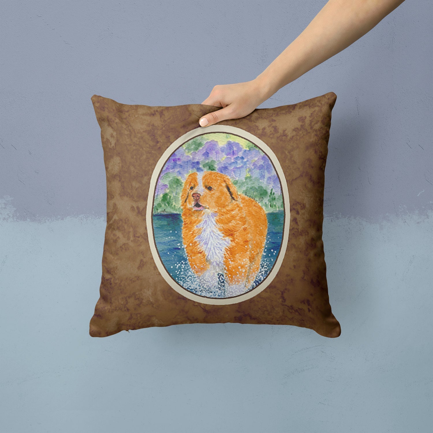 Nova Scotia Duck Toller Decorative Throw Pillow 14x14 Indoor Outdoor Accent Cushion, Fabric Cover with Insert for Sofa, Bed, Porch & Living Room