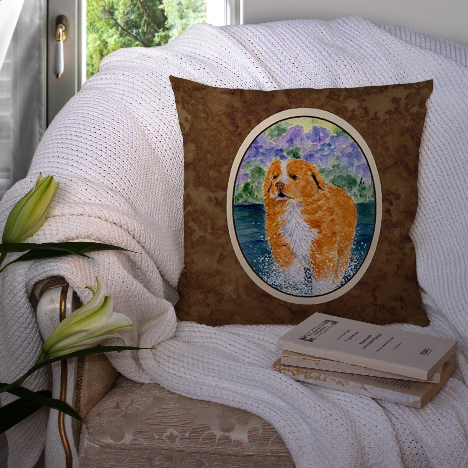 Nova Scotia Duck Toller Decorative Throw Pillow 14x14 Indoor Outdoor Accent Cushion, Fabric Cover with Insert for Sofa, Bed, Porch & Living Room