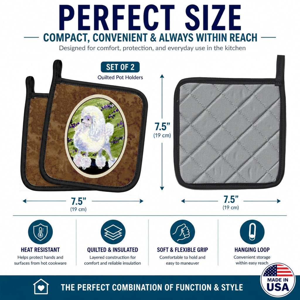 Poodle Pot Holder Set of 2 Heat Resistant Quilted Hot Pads 7.5 x 7.5 Inch, Insulated Kitchen Trivets for Cooking & Baking