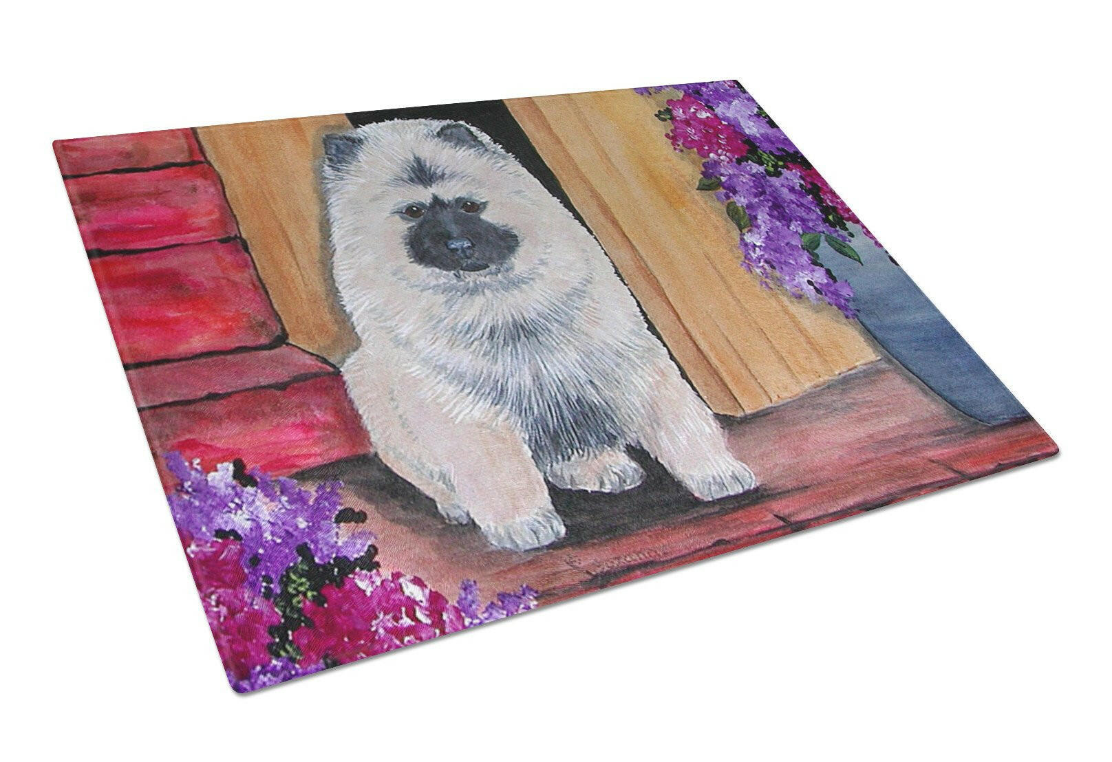 Keeshond Cutting Board Tempered Glass Kitchen Cutting Surface, Heat Resistant Chopping, Non-Slip Feet, Food Prep & Serving