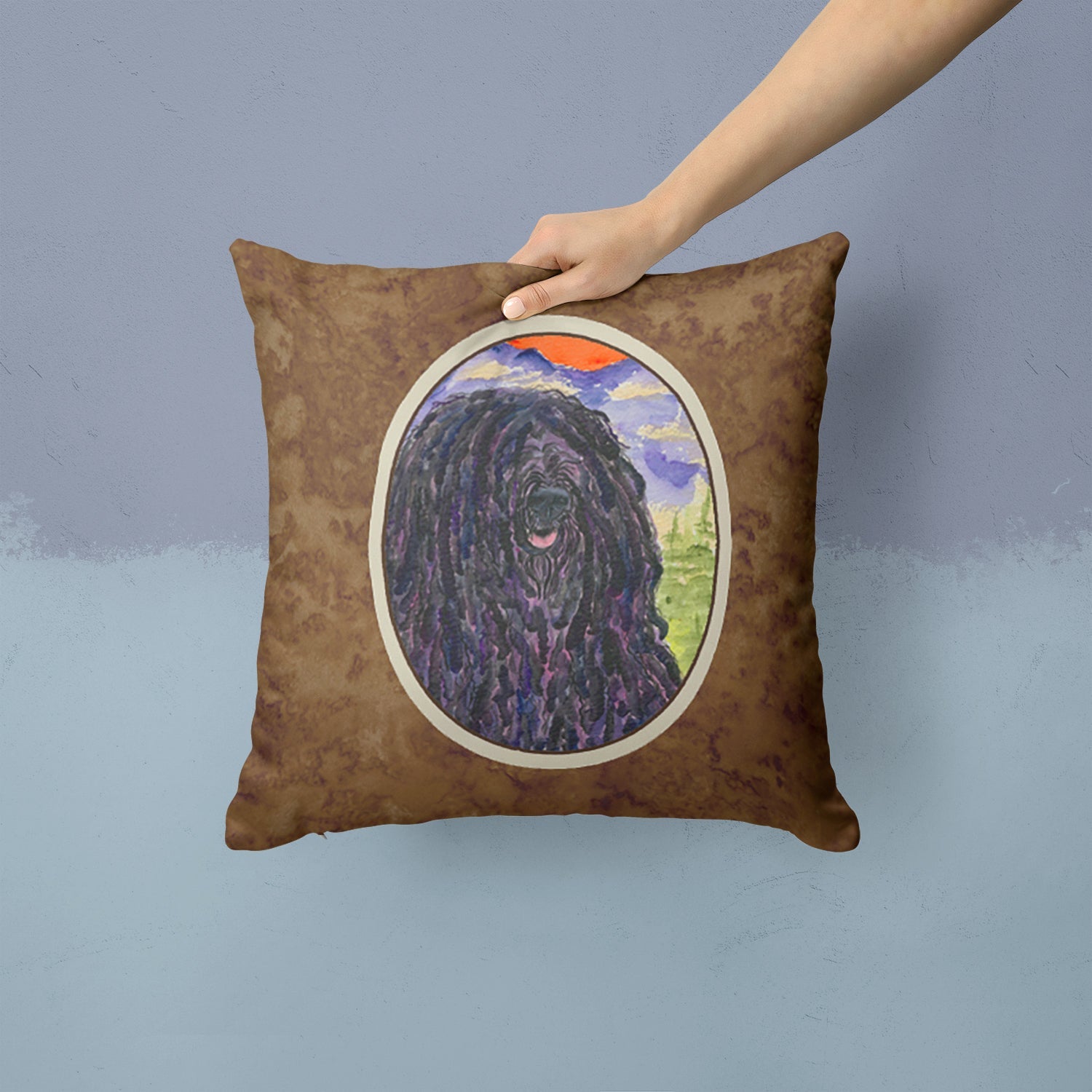 Puli Decorative Throw Pillow 14x14 Indoor Outdoor Accent Cushion, Fabric Cover with Insert for Sofa, Bed, Porch & Living Room