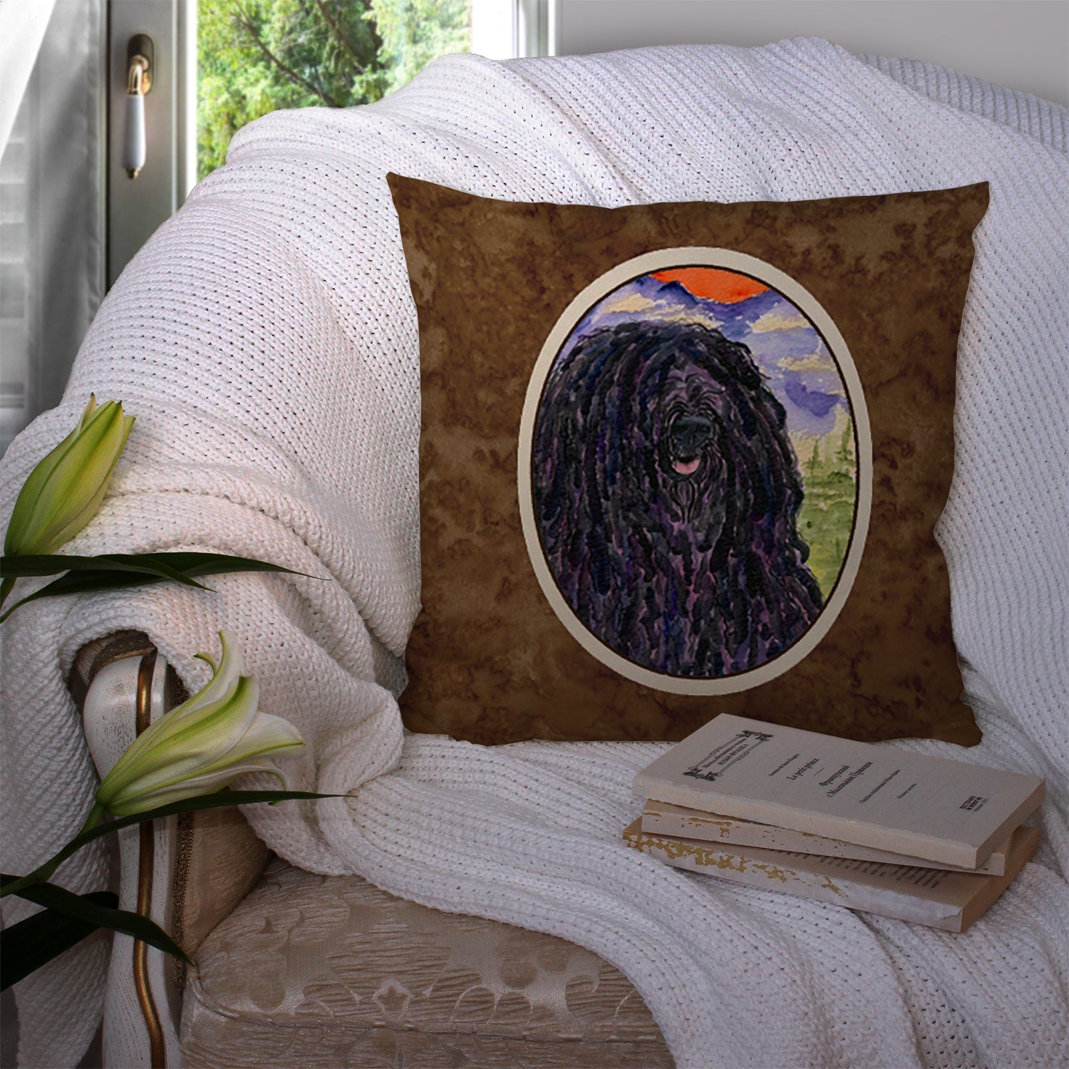 Puli Decorative Throw Pillow 14x14 Indoor Outdoor Accent Cushion, Fabric Cover with Insert for Sofa, Bed, Porch & Living Room