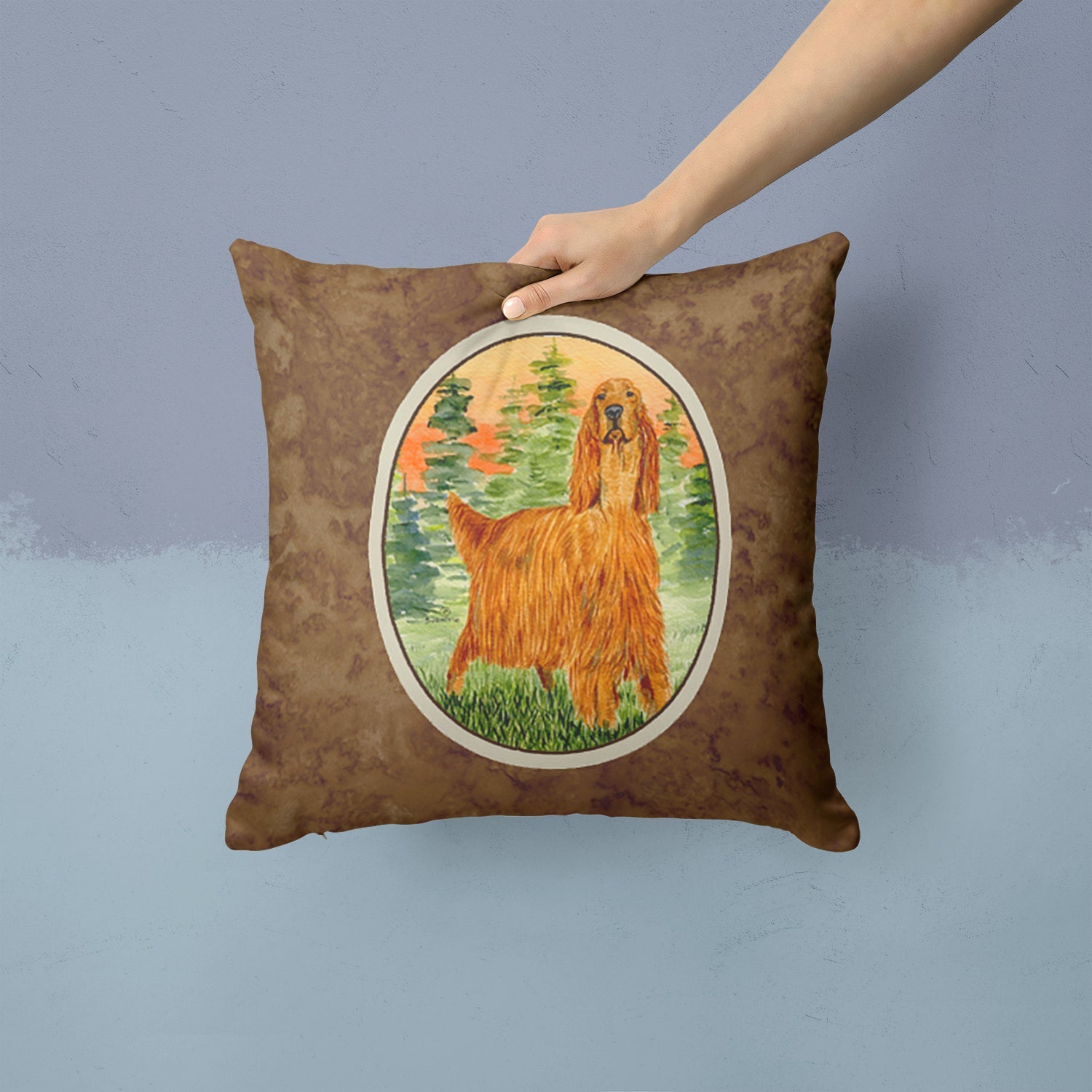Irish Setter Decorative Throw Pillow 14x14 Indoor Outdoor Accent Cushion, Fabric Cover with Insert for Sofa, Bed, Porch & Living Room