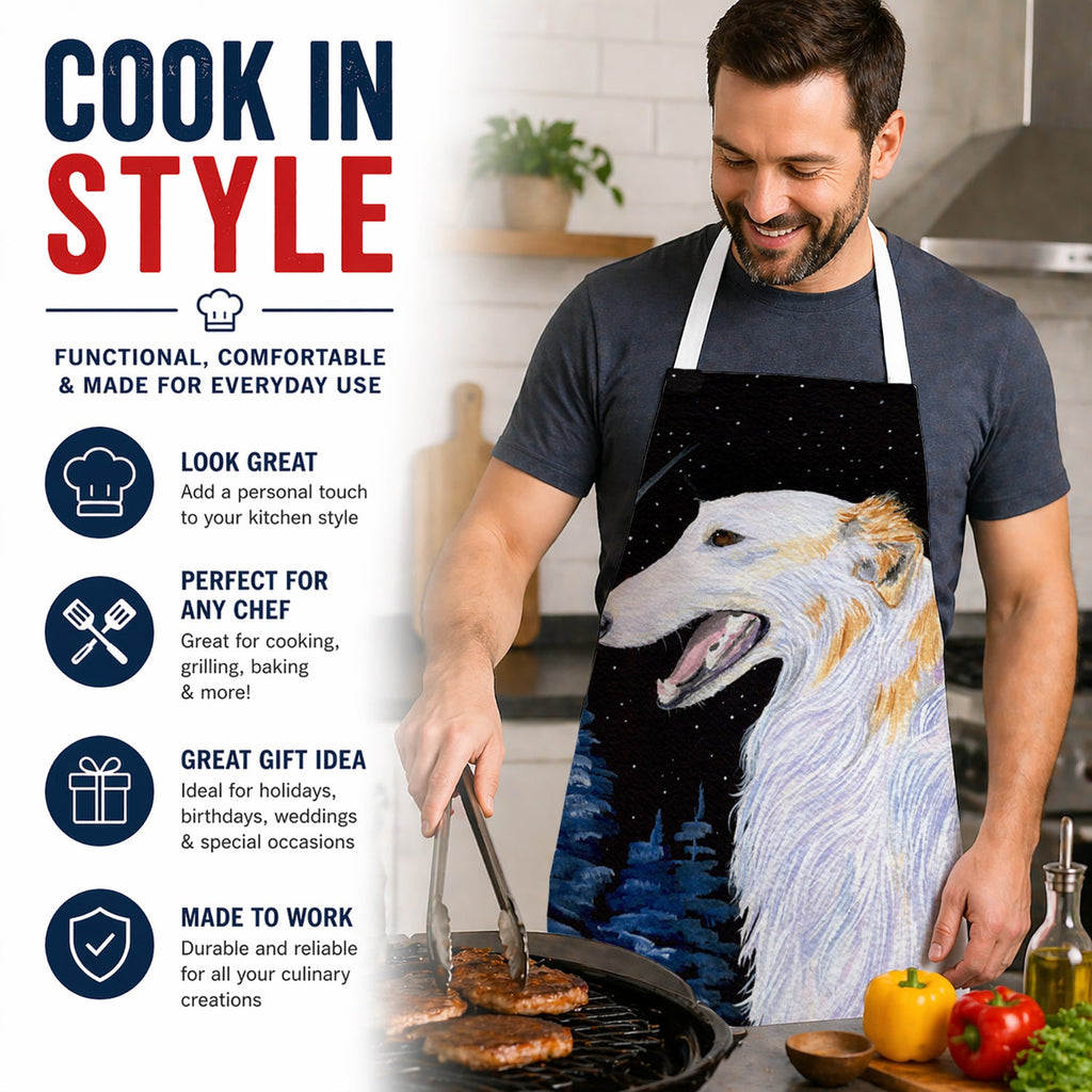 Borzoi Apron Cooking Kitchen Server Baking Crafts Gardening for Adult Women Men, Unisex, Large, Multicolor