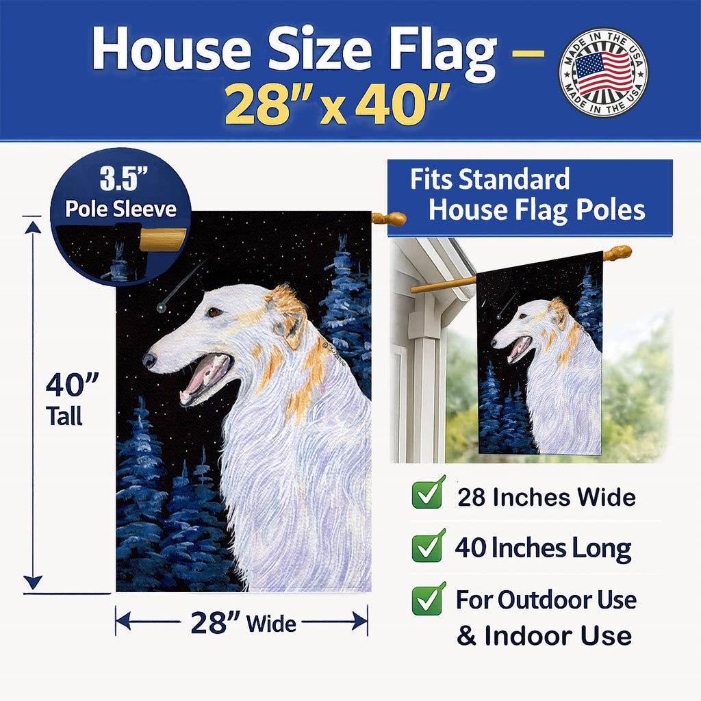 Borzoi House Flag 28x40 Porch Sleeve Pole Decorative Outside Yard Banner Artwork Wall Hanging, Polyester