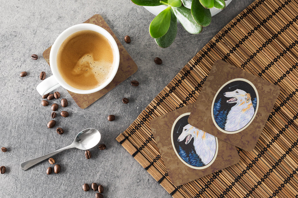 Borzoi Foam Coasters Set of 4 Cup Coasters for Indoor Outdoor, Tabletop Protection, Anti Slip, Mouse pad Material