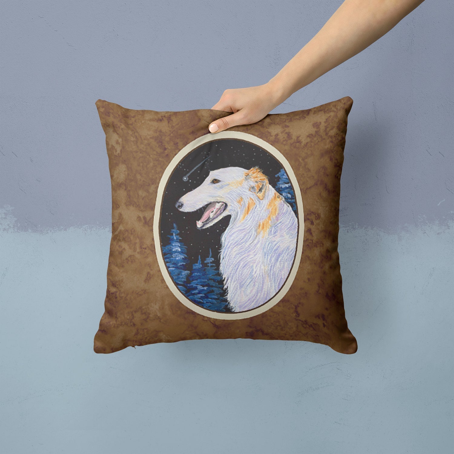 Borzoi Decorative Throw Pillow 14x14 Indoor Outdoor Accent Cushion, Fabric Cover with Insert for Sofa, Bed, Porch & Living Room