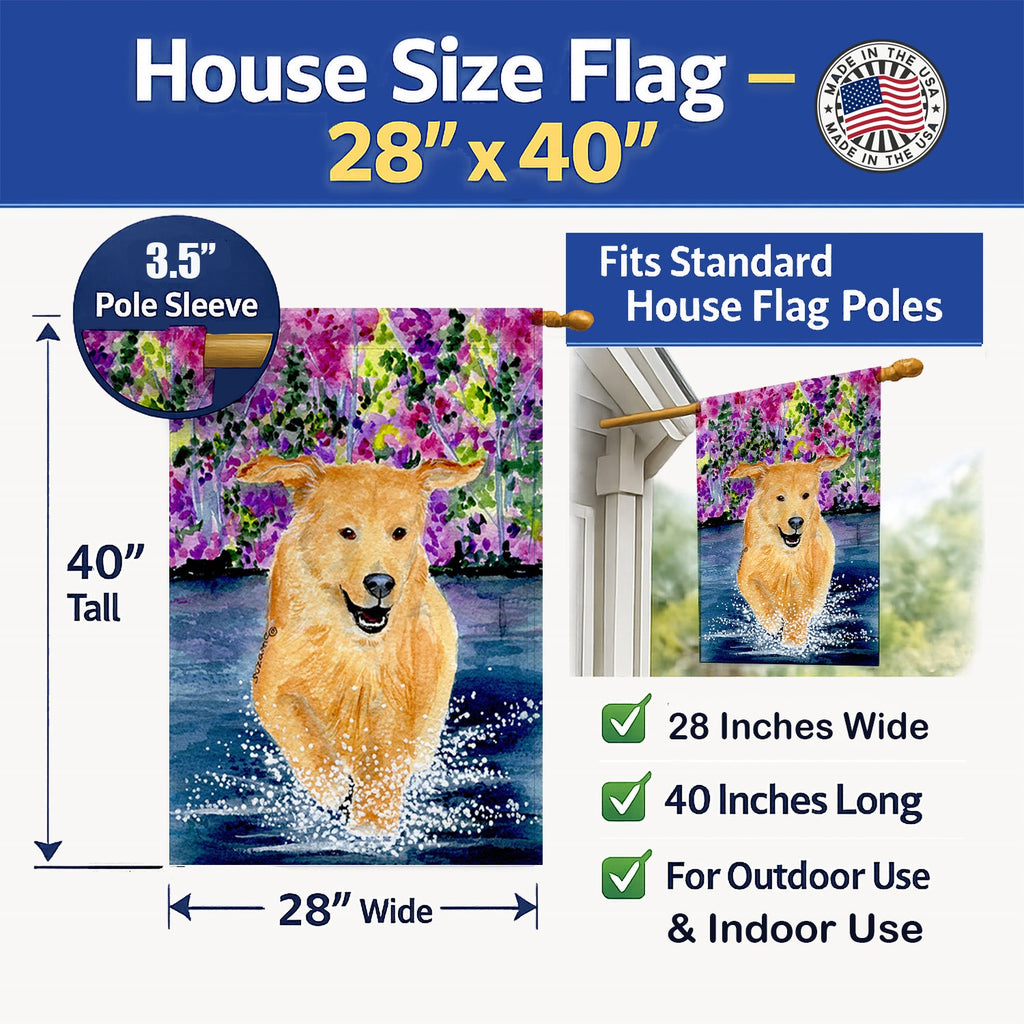 Golden Retriever House Flag 28x40 Porch Sleeve Pole Decorative Outside Yard Banner Artwork Wall Hanging, Polyester