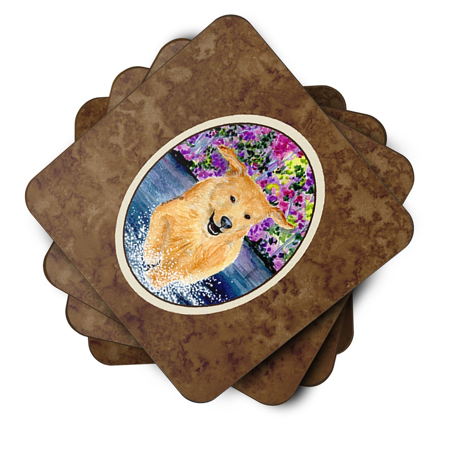 Golden Retriever Foam Coasters Set of 4 Cup Coasters for Indoor Outdoor, Tabletop Protection, Anti Slip, Mouse pad Material