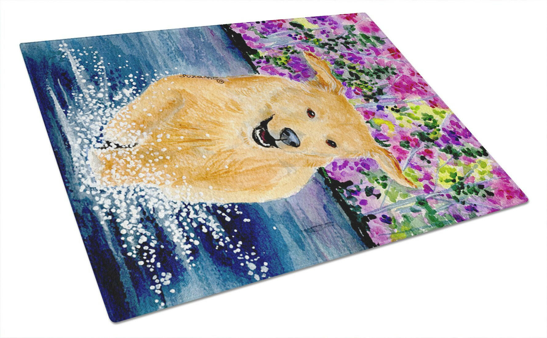 Golden Retriever Cutting Board Tempered Glass Kitchen Cutting Surface, Heat Resistant Chopping, Non-Slip Feet, Food Prep & Serving