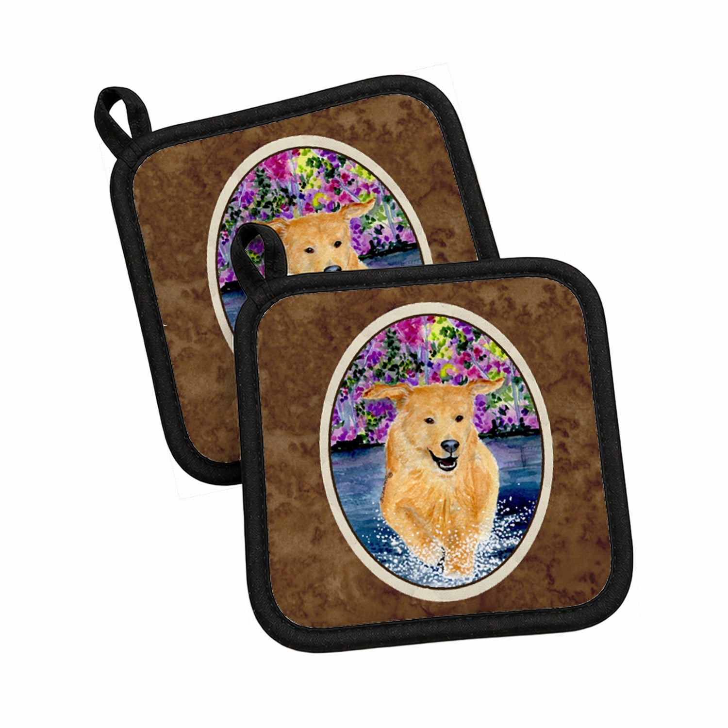 Golden Retriever Pot Holder Set of 2 Heat Resistant Quilted Hot Pads 7.5 x 7.5 Inch, Insulated Kitchen Trivets for Cooking & Baking