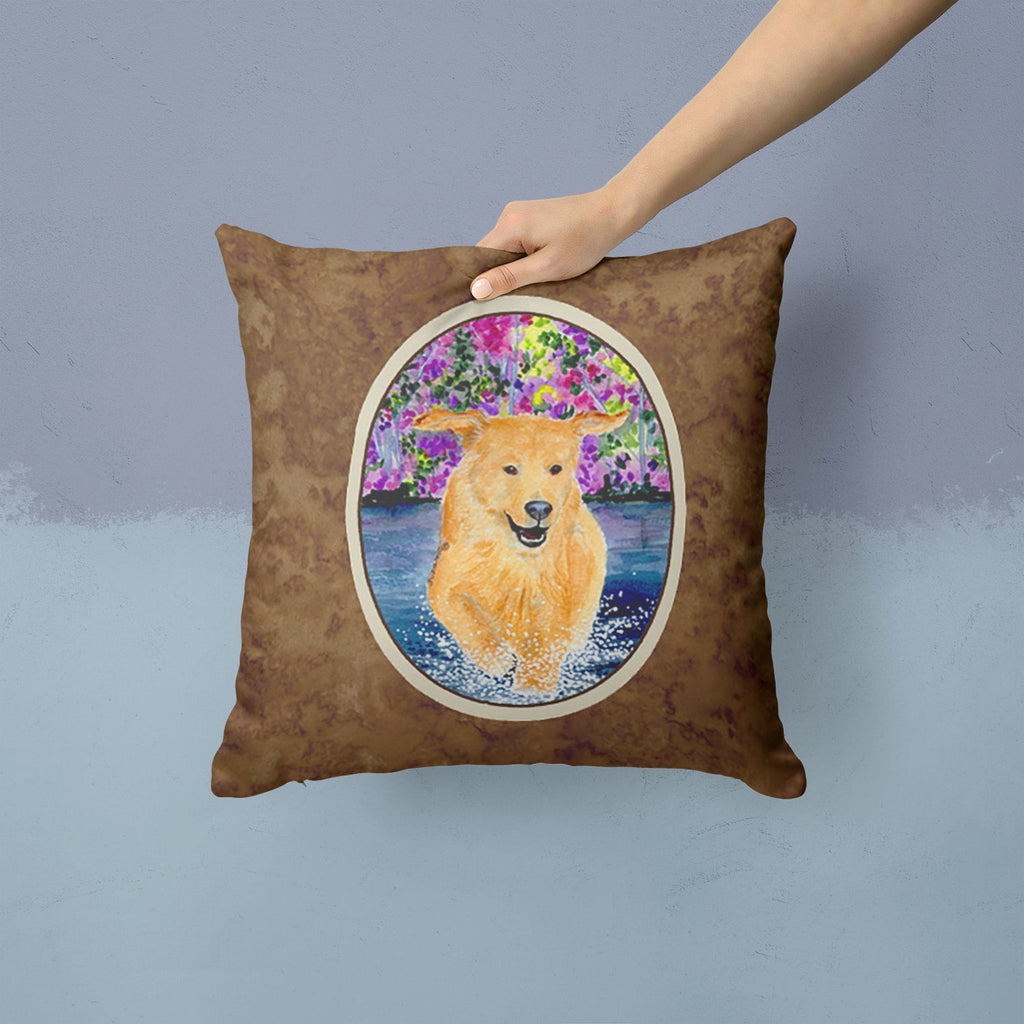 Golden Retriever Decorative Throw Pillow 14x14 Indoor Outdoor Accent Cushion, Fabric Cover with Insert for Sofa, Bed, Porch & Living Room