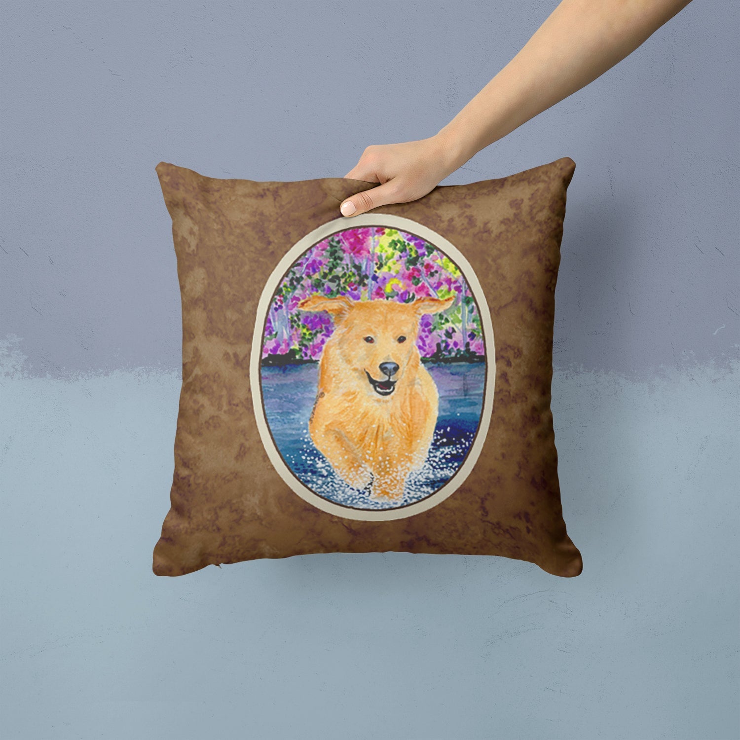 Golden Retriever Decorative Throw Pillow 14x14 Indoor Outdoor Accent Cushion, Fabric Cover with Insert for Sofa, Bed, Porch & Living Room