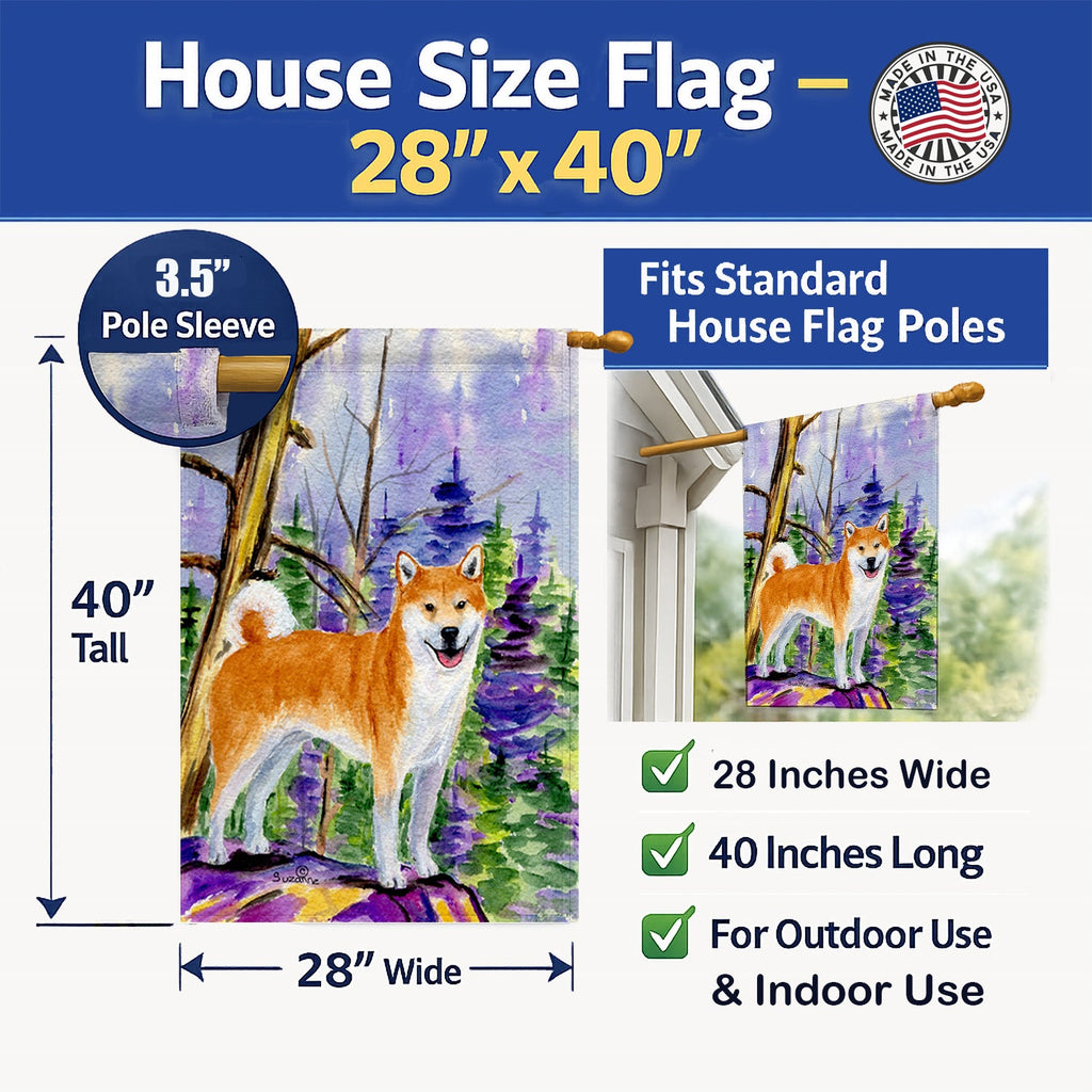 Shiba Inu House Flag 28x40 Porch Sleeve Pole Decorative Outside Yard Banner Artwork Wall Hanging, Polyester
