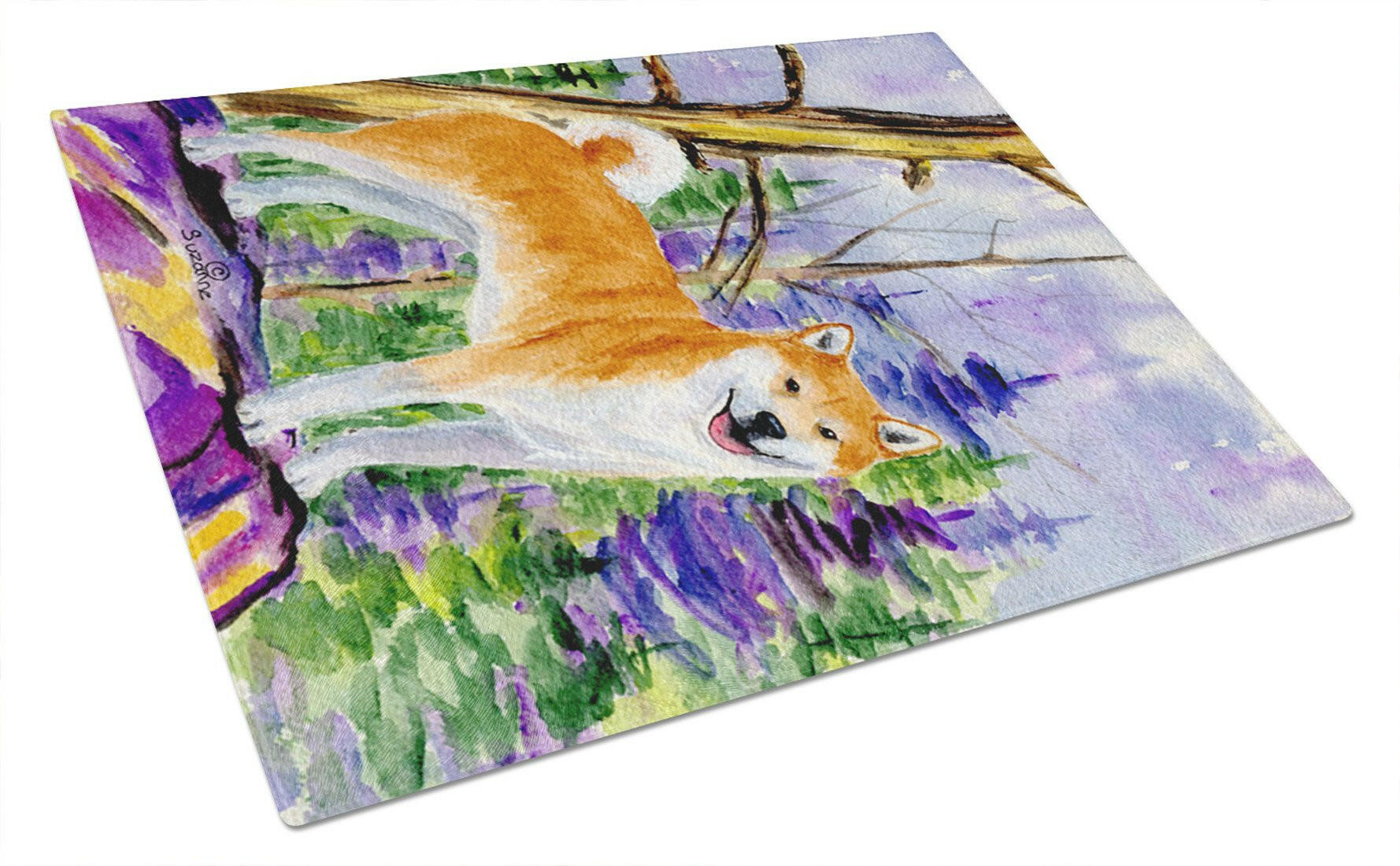 Shiba Inu Cutting Board Tempered Glass Kitchen Cutting Surface, Heat Resistant Chopping, Non-Slip Feet, Food Prep & Serving