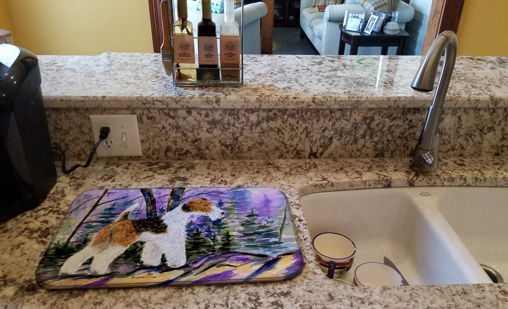 Fox Terrier Dish Drying Mat Absorbent Dish Drying Mat Pad for Kitchen Counter Dish Drainer Mat for Countertop, 14 x 21", Multicolor