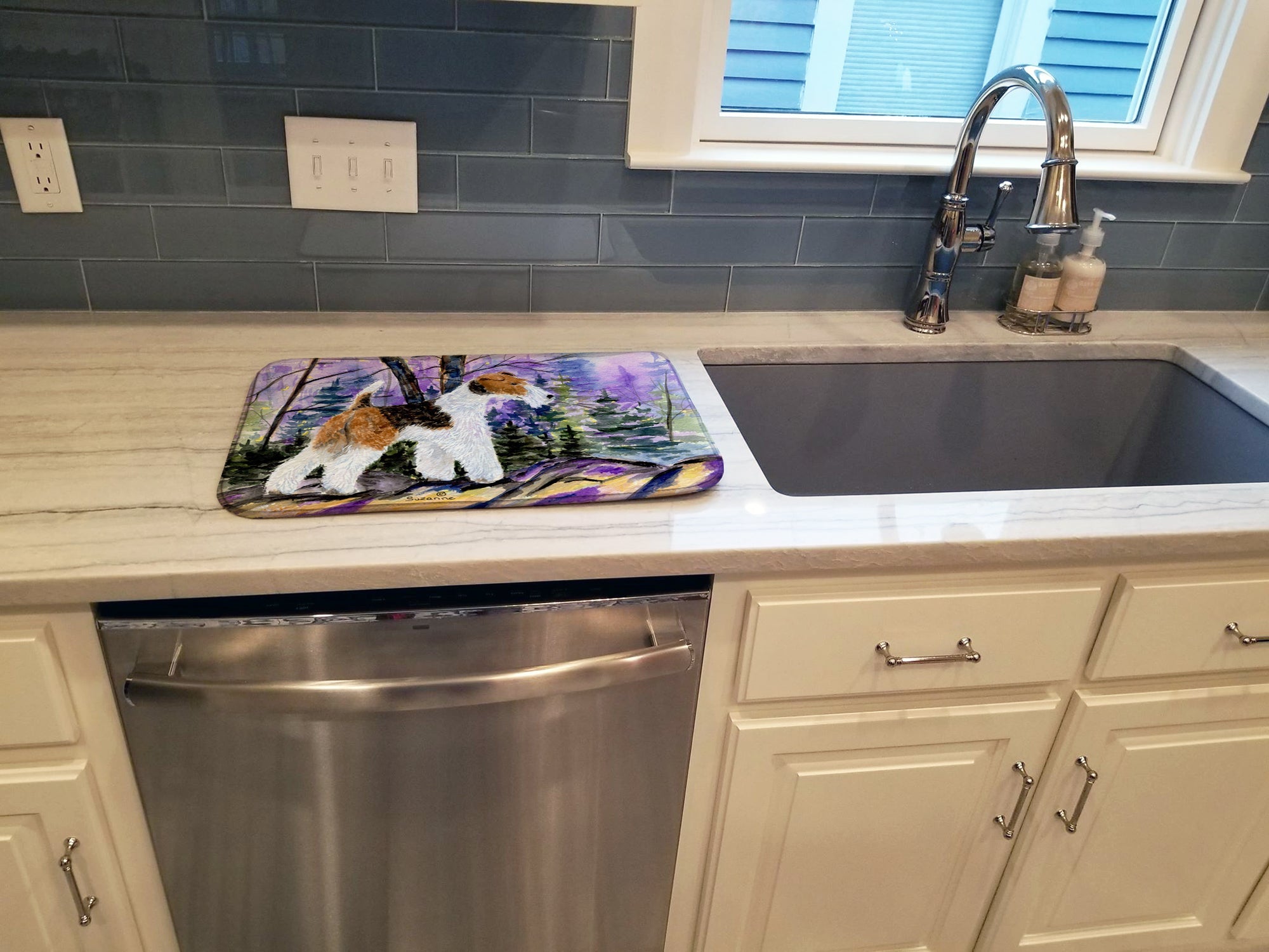 Fox Terrier Dish Drying Mat Absorbent Dish Drying Mat Pad for Kitchen Counter Dish Drainer Mat for Countertop, 14 x 21", Multicolor