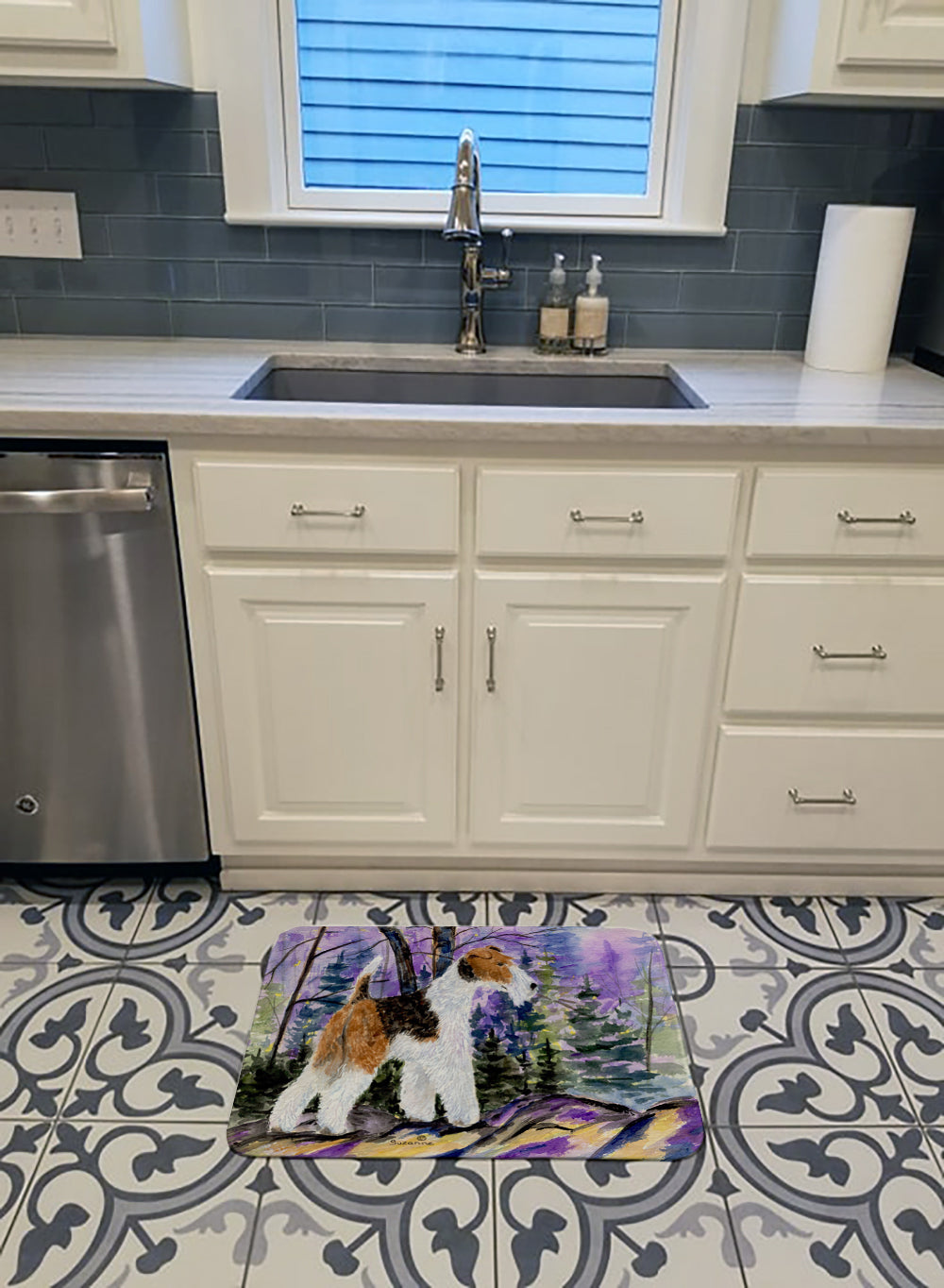 Fox Terrier Memory Foam Kitchen Mat Machine Washable Anti-Fatigue Cushion Comfort Bath or Kitchen Rug