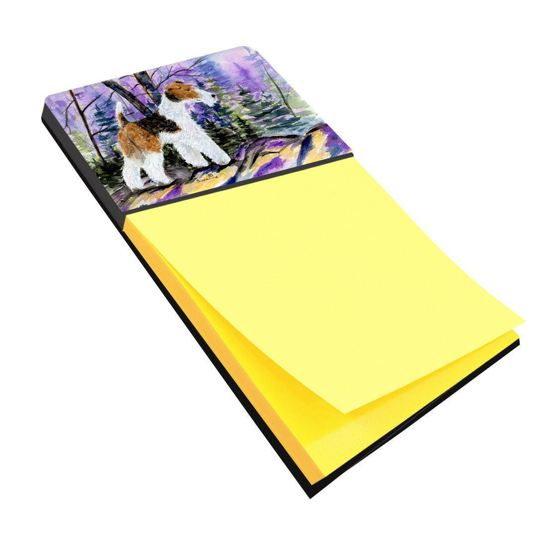 Fox Terrier Watercolor Sticky Note Holder Refillable Dispenser Desk Accessory 3x3 Pad Gift
