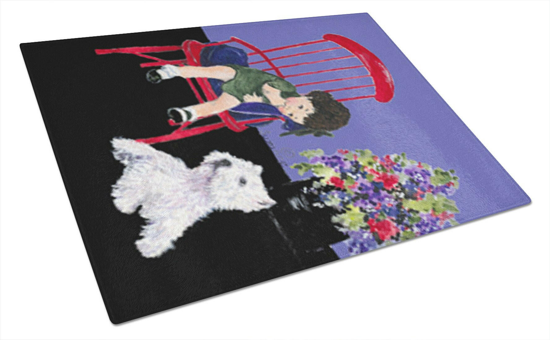 Westie Cutting Board Tempered Glass Kitchen Cutting Surface, Heat Resistant Chopping, Non-Slip Feet, Food Prep & Serving